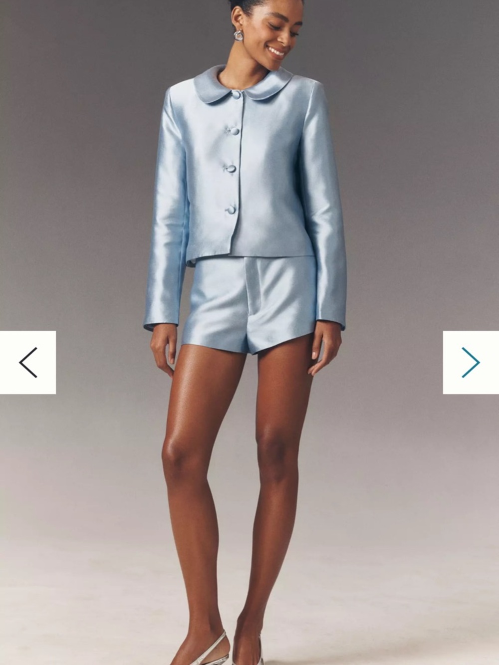 Reformation Light Blue Satin Button-Up Jacket